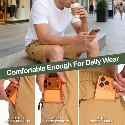 9 inch Hiking Cargo Shorts Quick Dry with 6 Zipper Pockets
