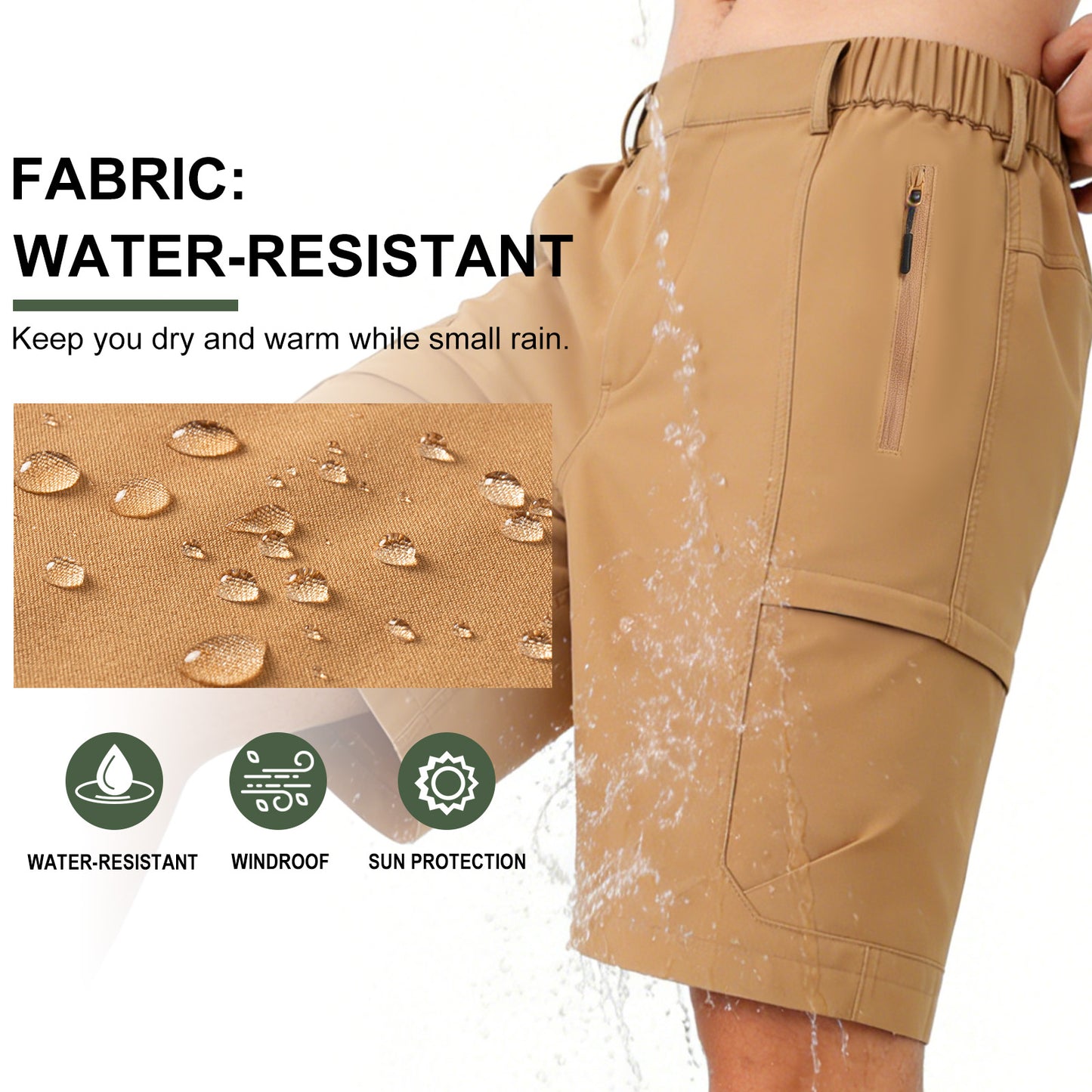 9 inch Hiking Cargo Shorts Quick Dry with 6 Zipper Pockets